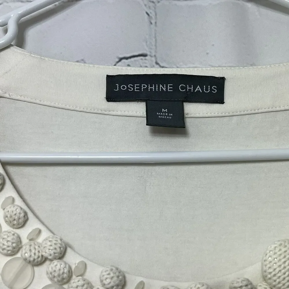 Josephine Chaus Short Sleeve Top Preppy Cream Cottagecore Ivory Size M Boho - Picture 6 of 12